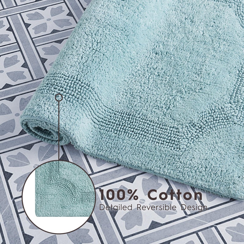 Laura Ashley - Reversible Cotton Bath Mat, Premium Bathroom DÃ©cor, Machine Washable Bathroom Rug, Highly Absorbent, 17"x24"/20"x32" 2-Piece Set, Aqua - Image 5